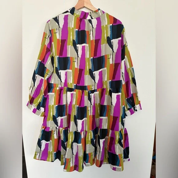 Entro Colorblock Mini Dress Large Lined Pockets V Neck Abstract Artsy - Picture 2 of 9